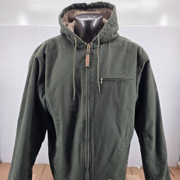 C.E. Schmidt Workwear Jacket Men’s Sherpa Lined Hooded Canvas Green Olive LT - Picture 1 of 12